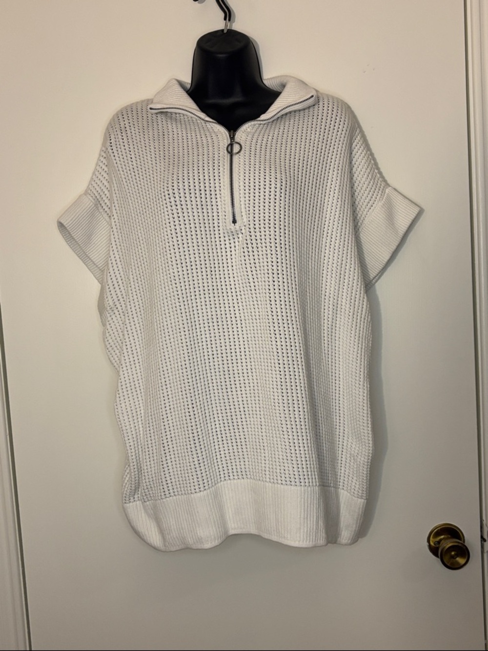 Lane Bryant White Open-Knit Half-Zip Poncho